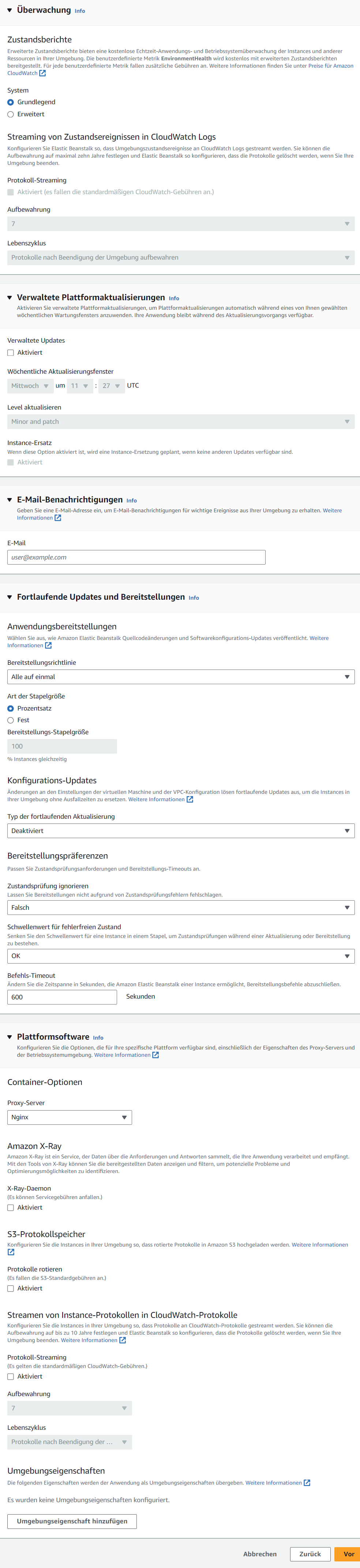Step 5 of setting up Beanstalk Application