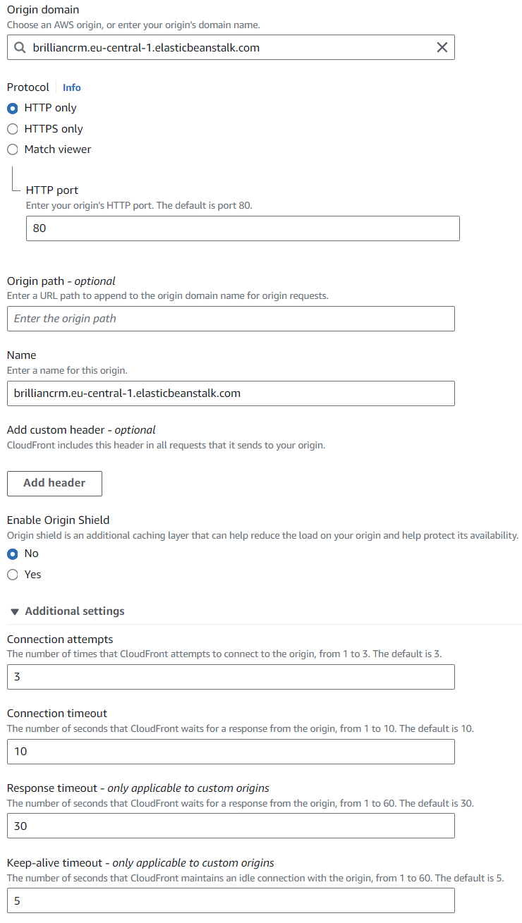 Step 1 of setting up CloudFront Distribution: Origin Settings